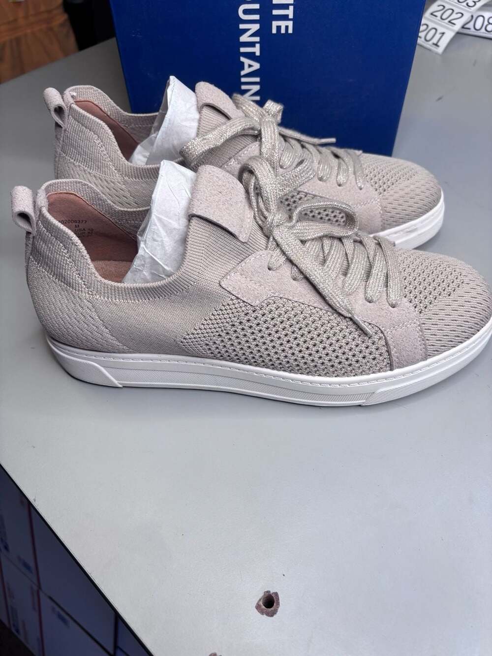 White Mountain Women's Uncut Knit Lace-Up Sneaker in Taupe size 10
